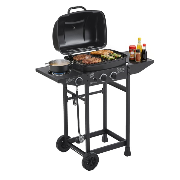 2 Burner BBQ Propane Gas Grill With Side Burner 24000 BTU Output Stainless Steel Barbecue Grill With Enameled Grates And Side Tables For Outdoor Cooking Kitchen And Patio Backyard - Image 4