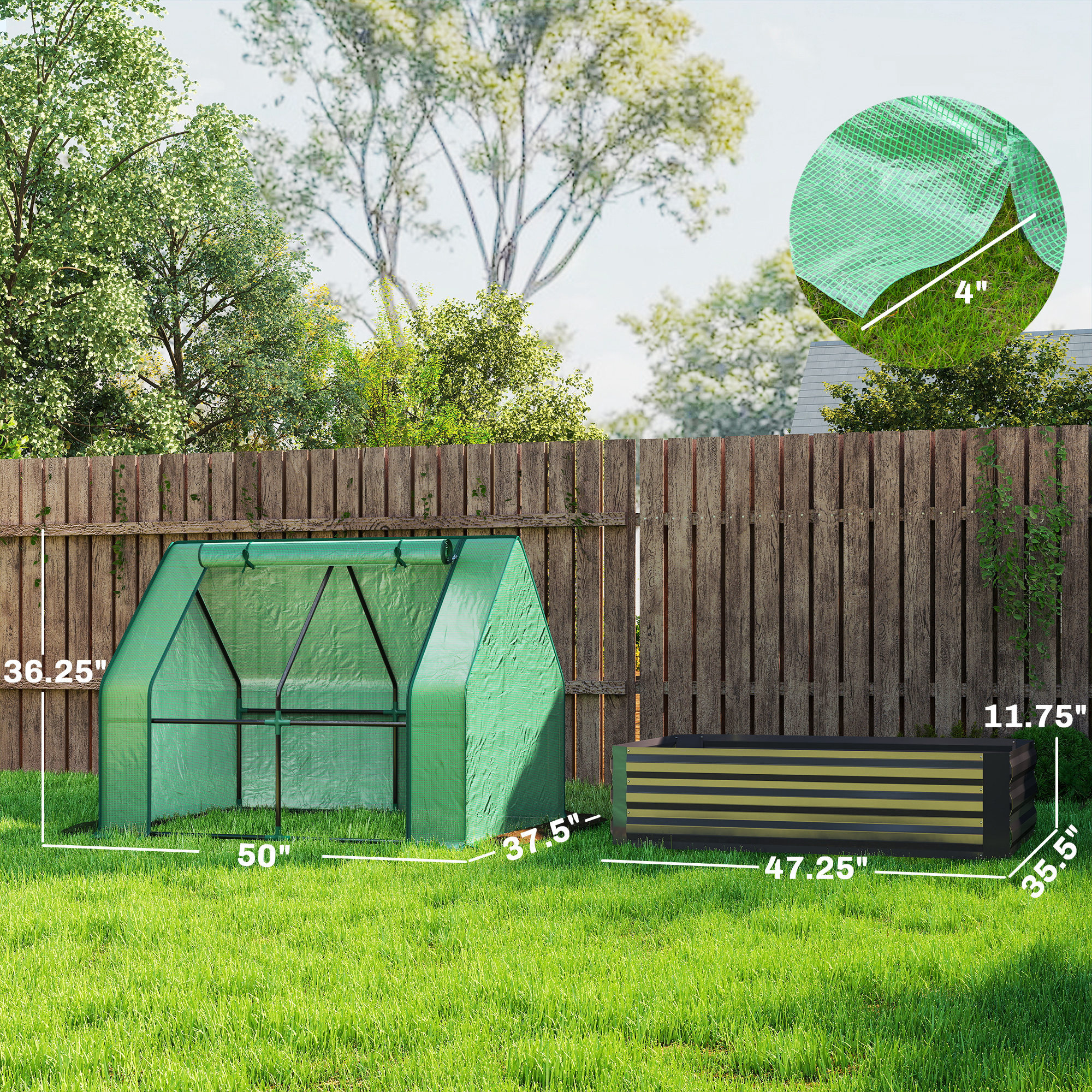 4 X 3 X 1ft Raised Garden Bed With Mini Greenhouse, Galvanized Raised Garden Bed With Cover, Green And Dark Gray - Image 3