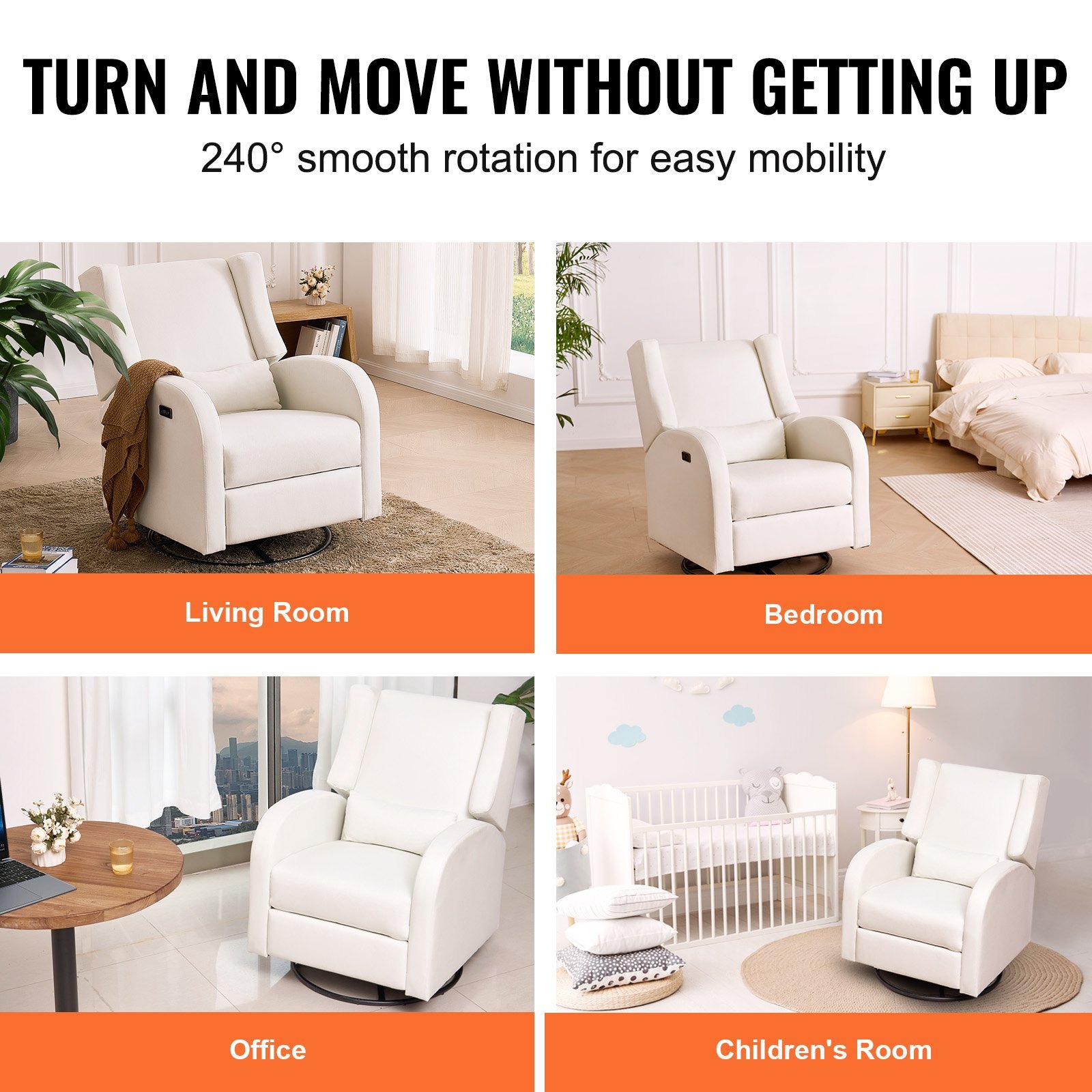 Electronic Power Recliner And Swivel Glider, 250 Lbs Weight Capacity Swivel Glider Recliner Chair With USB Port, Polyester Surface Swivel Rocker Recliner For Living Room, Bedroom, Off White - Image 3