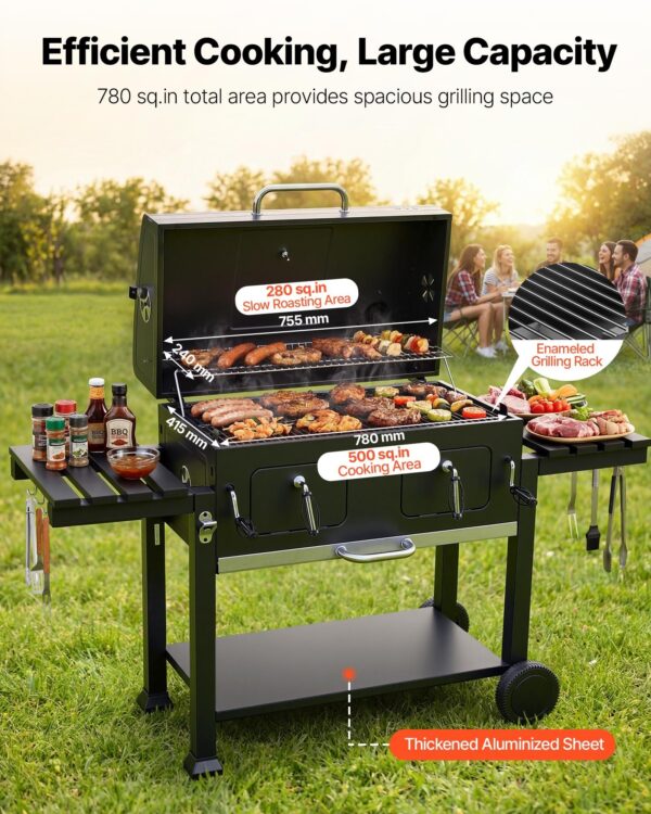 Charcoal Grill, 780 Sq.in. Extra-Large Charcoal Barbecue Grill With 2 Liftable Charcoal Trays & Folding Side Tables, High-Temp Powder-Coated Steel BBQ Cooking Grills For Patio Back.yard Parties - Image 3