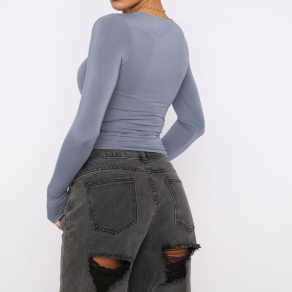 Women's Clothing Fashion Slim Long-sleeved Pullovers Tops Solid Causal Fit Shirts - Image 9
