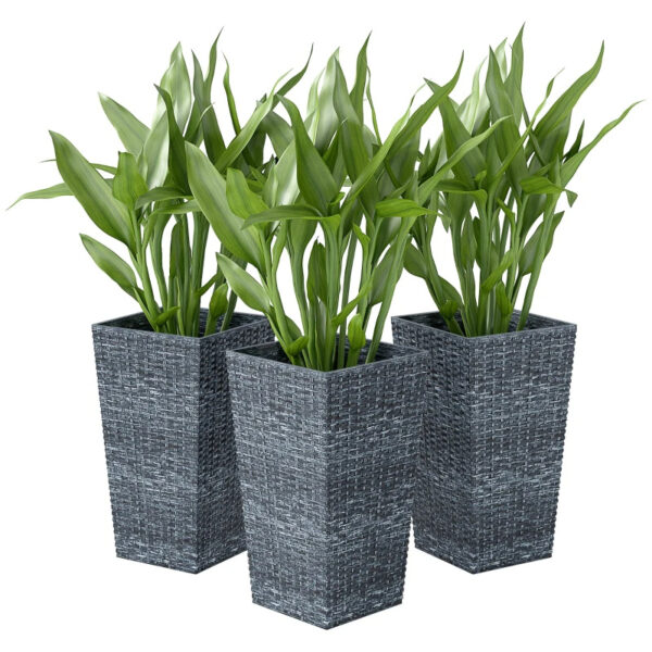 Tall Planters For Outdoor Plants Set Of 3, 24 In Taper Planters With Drainage Holes, Rattan Decor Plant Pots For Indoor Outdoor Front Porch Patio Backyard, - Image 7