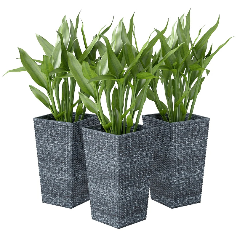 Tall Planters For Outdoor Plants Set Of 3, 24 In Taper Planters With Drainage Holes, Rattan Decor Plant Pots For Indoor Outdoor Front Porch Patio Backyard, - Image 7