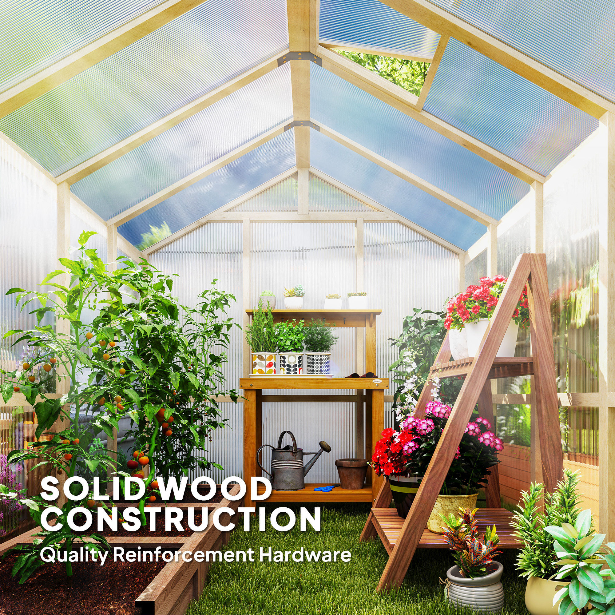 6.6 X 8 Ft. Polycarbonate Greenhouse Wooden Walk-in Greenhouse Kit With Thickened Panels, Roof Vent, And Lockable Door - Image 3
