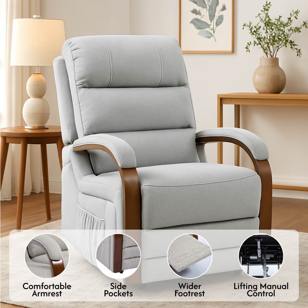 Power Lift Recliner Chair With Massage & Heat For Elderly, Dual Motor Electric Lift Recliner, Egyptian Velvet Fabric Upholstery, Side Pockets, Beige - Image 10