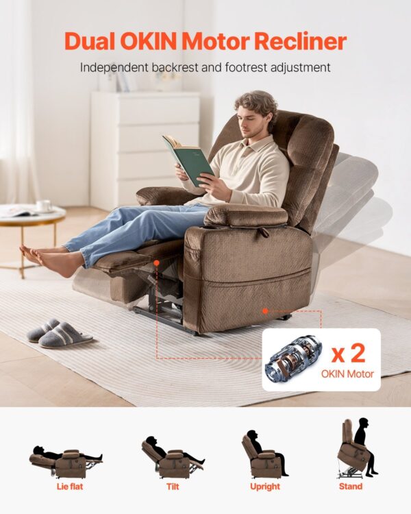 Power Lift Recliner Chair, Lift Chair With Heat And Massage For Elderly, Dual Motor Recliner Chair With 2 Cup Holders And USB Port, Infinite Position Adjustment Electric Recliner (Large, Brown) - Image 3