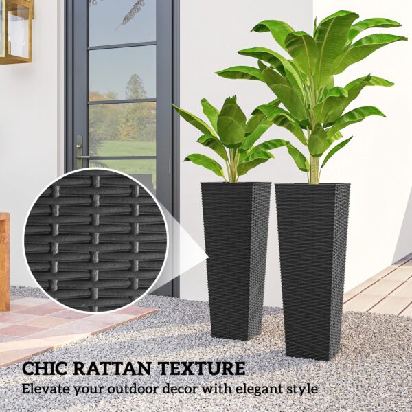 32 Inch Tall Planters for Outdoor Plants, Set of 2 Plastic Flower Pots with Drainage Holes, Black - Image 7