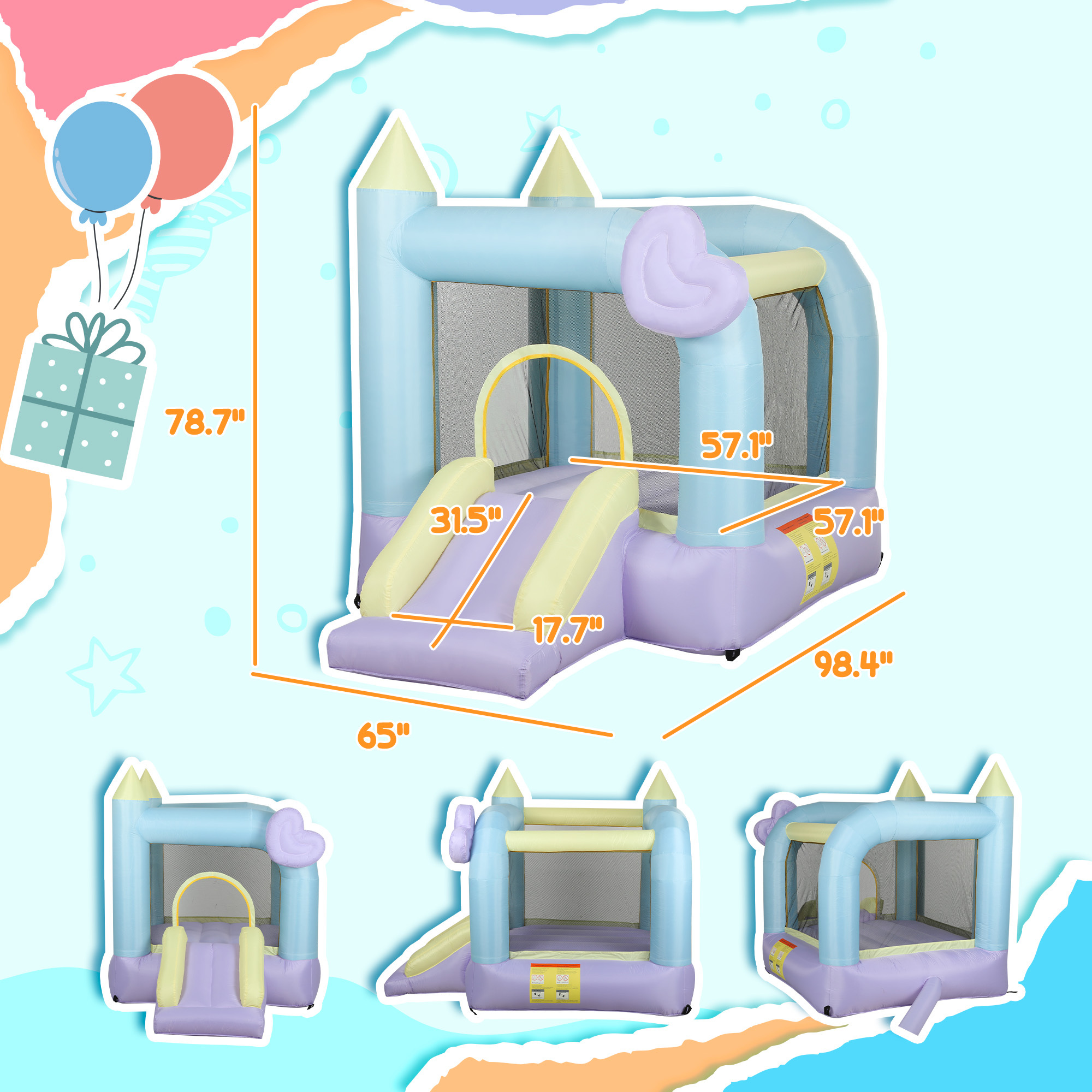 Inflatable Bounce House With Air Blower, Slide, Stakes, Repair Patches, Storage Bag, For Kids Ages 3-8, 98 X 65 X 79 - Image 5