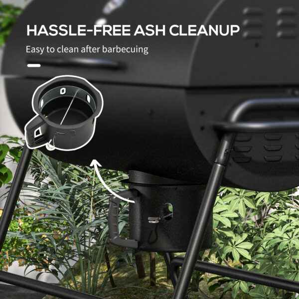 Barrel Charcoal BBQ Grill, Barbecue with 420 sq.in. Cooking Area, Wheels, Ash Catcher, Black - Image 3