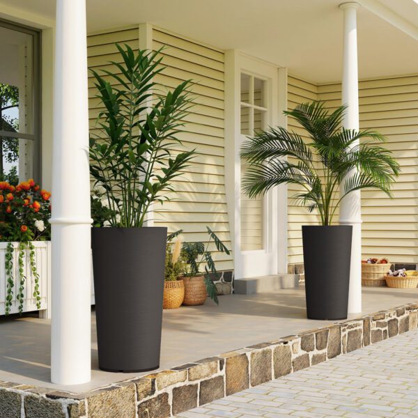 29 Inch Outdoor Planter, Set of 2 Plastic Flower Pots, Weather and UV Resistant Stackable Large Planters, Black - Image 8