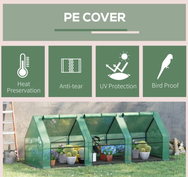 Portable Greenhouse 9'L X 3'W X 3'H Large Zipper Doors UV Resistant PE Cover Green Mini Outdoor Plant House - Image 6
