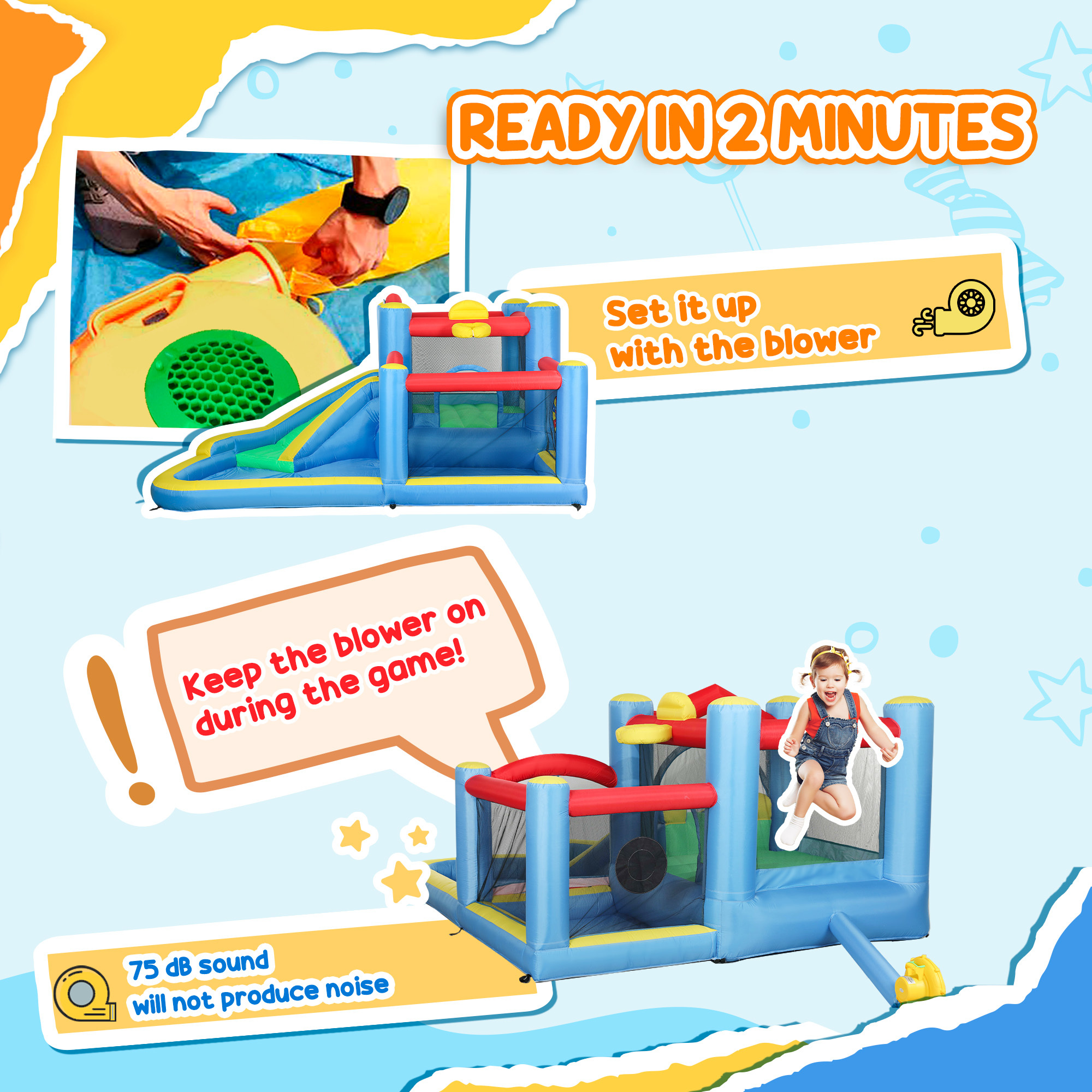 Inflatable Water Slide Bounce House W 550W Blower, Large Trampoline, Splash Pool, Basketball Hoop, Dart Board - Image 5