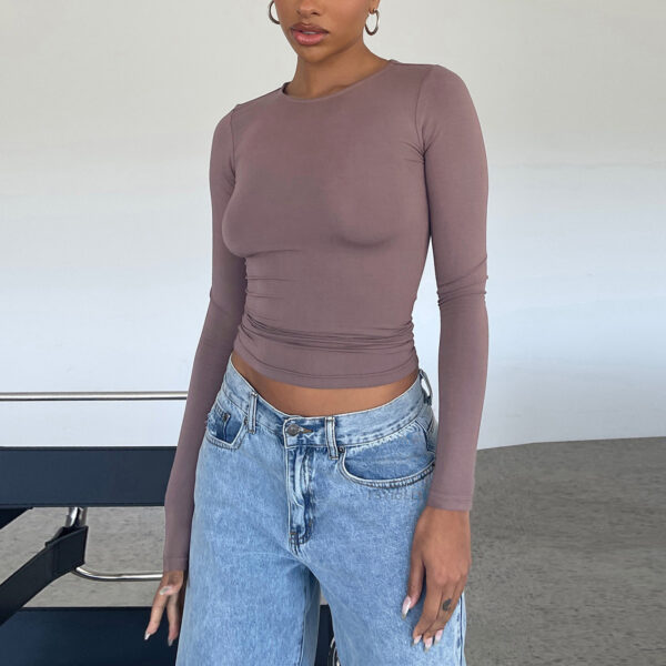Women's Clothing Fashion Slim Long-sleeved Pullovers Tops Solid Causal Fit Shirts - Image 4