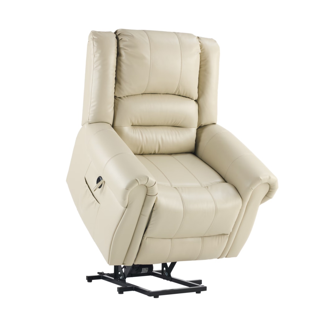 Power Lift Recliner Chair With Massage & Heat, Single Motor Lift Chair, Breathable PU Faux Leather, USB & Type-C, Side Pockets, Cream - Image 5