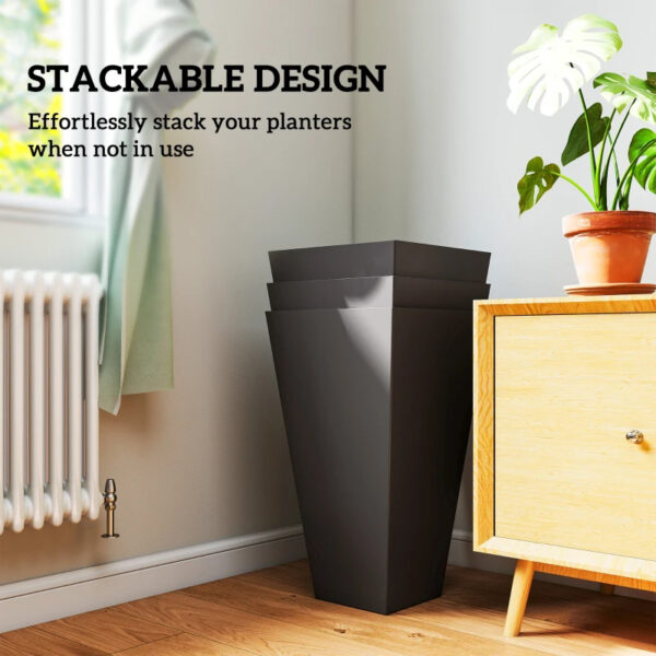 28ft Tall Plastic Planters, Set Of 3, Flower Pot, Anti-crack, Fade-resistant, Square Shape With A Matte Surface - Image 3