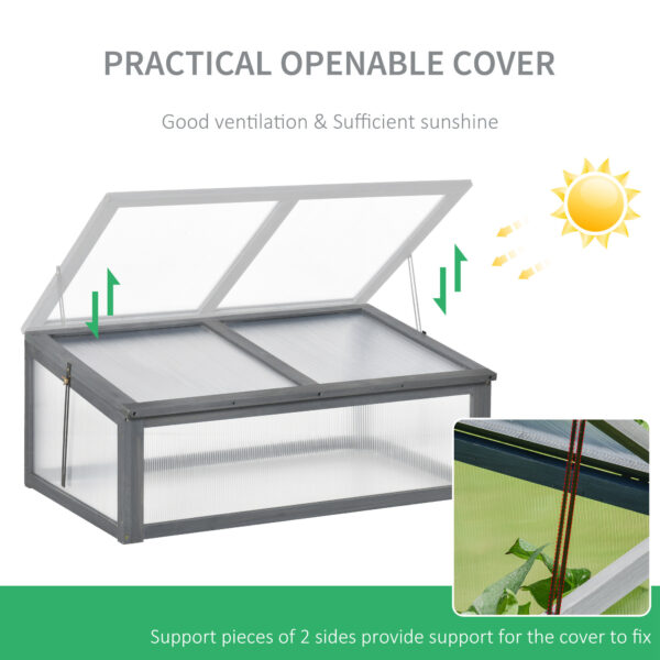 Wooden Cold Frame Greenhouse, Mini Greenhouse With Polycarbonate Board And Solid Wood Frame, Green House Cold Frame, Indoor Outdoor Terrarium Planter Box, 39" X 26" X 16", Gray - Image 4