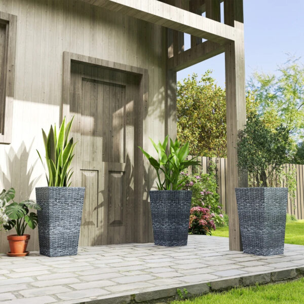 Tall Planters For Outdoor Plants Set Of 3, 24 In Taper Planters With Drainage Holes, Rattan Decor Plant Pots For Indoor Outdoor Front Porch Patio Backyard, - Image 8