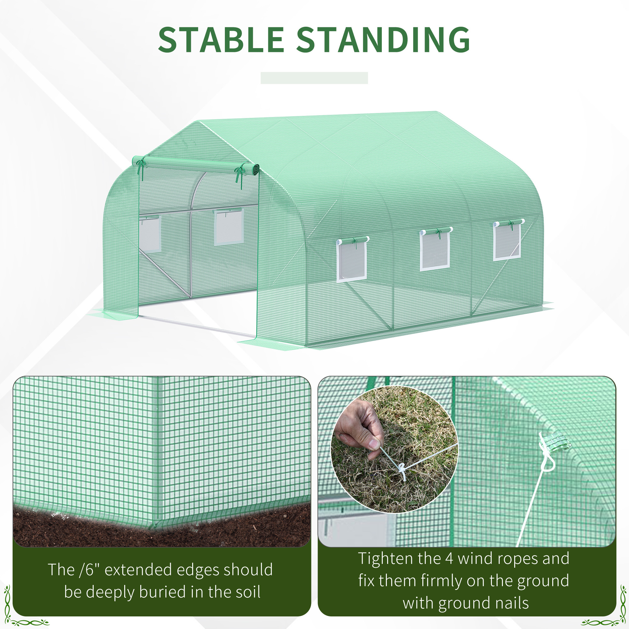 Outdoor Walk-In Tunnel Greenhouse 11.5 X 10 X 6.5 With Roll-up Windows Zippered Door PE Cover Green - Image 5