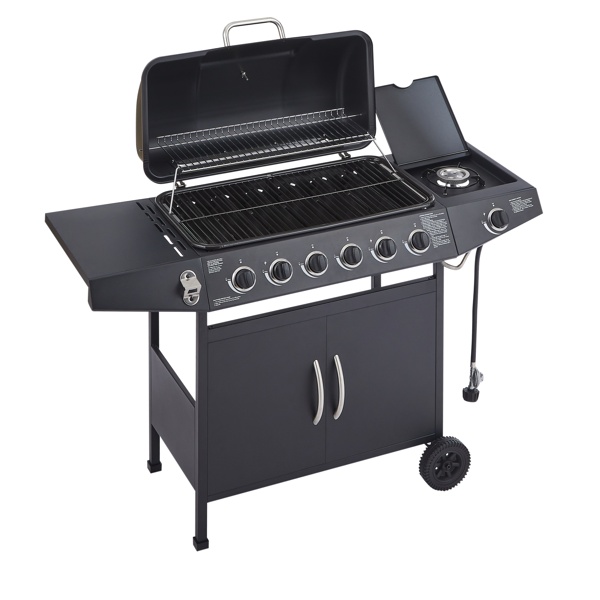 6 Burner BBQ Propane Gas Grill With Side Burner 59000 BTU Output Stainless Steel Barbecue Grill With Enamel-Coated Grates And Side Tables For Outdoor Cooking Kitchen And Patio Backyard. - Image 3