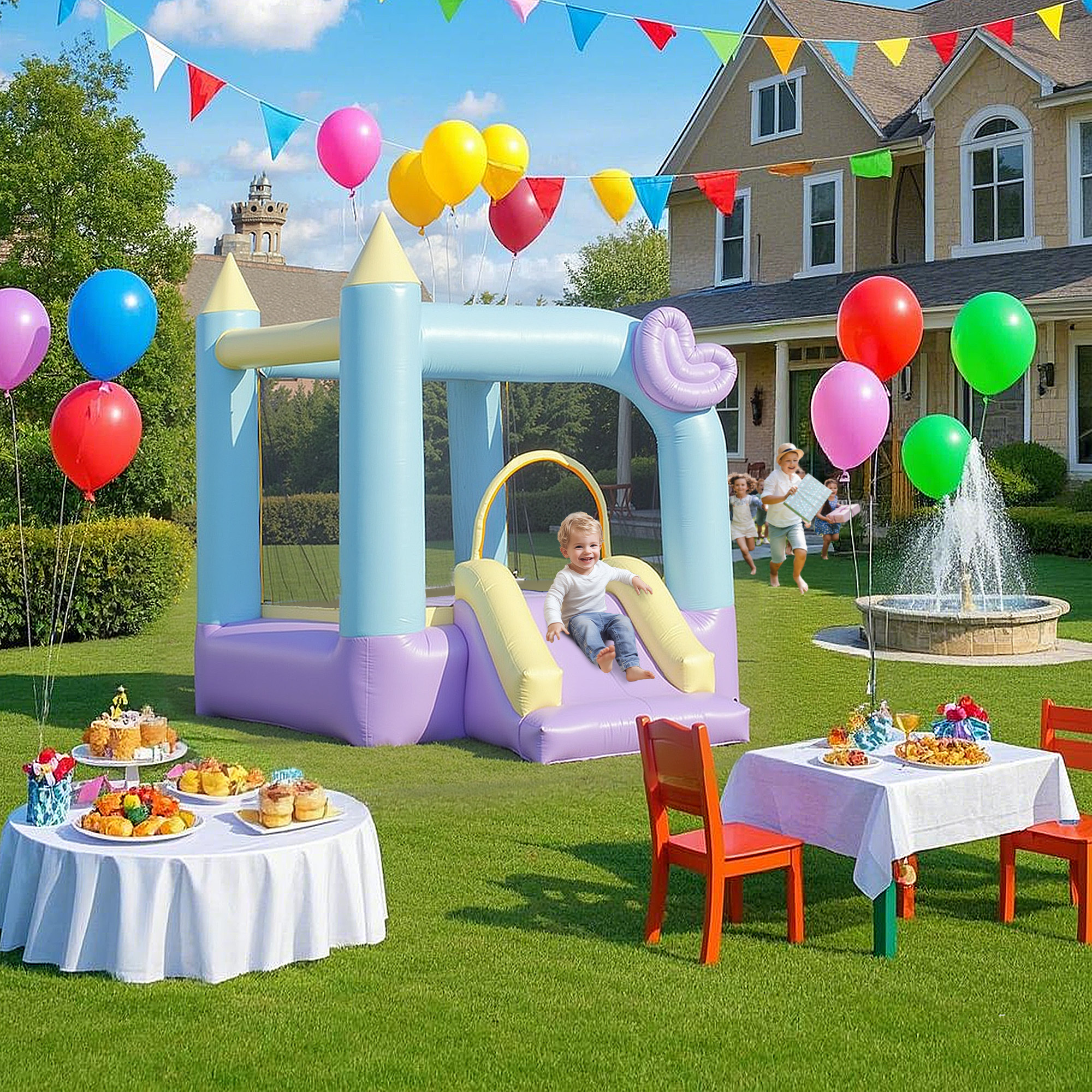 Inflatable Bounce House With Air Blower, Slide, Stakes, Repair Patches, Storage Bag, For Kids Ages 3-8, 98 X 65 X 79 - Image 4