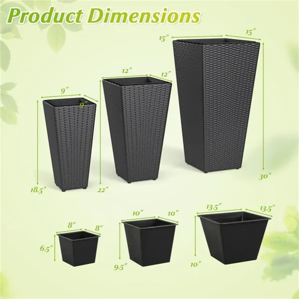 Set Of 3 PP Rattan Wicker Planters With Metal Frame & Inner Pots, Stackable Tall Plant Pots For Indoor Outdoor - Image 5