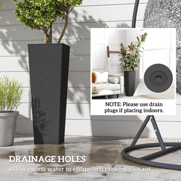 32 Inch Tall Planters for Outdoor Plants, Set of 2 Plastic Flower Pots with Drainage Holes, Black - Image 2
