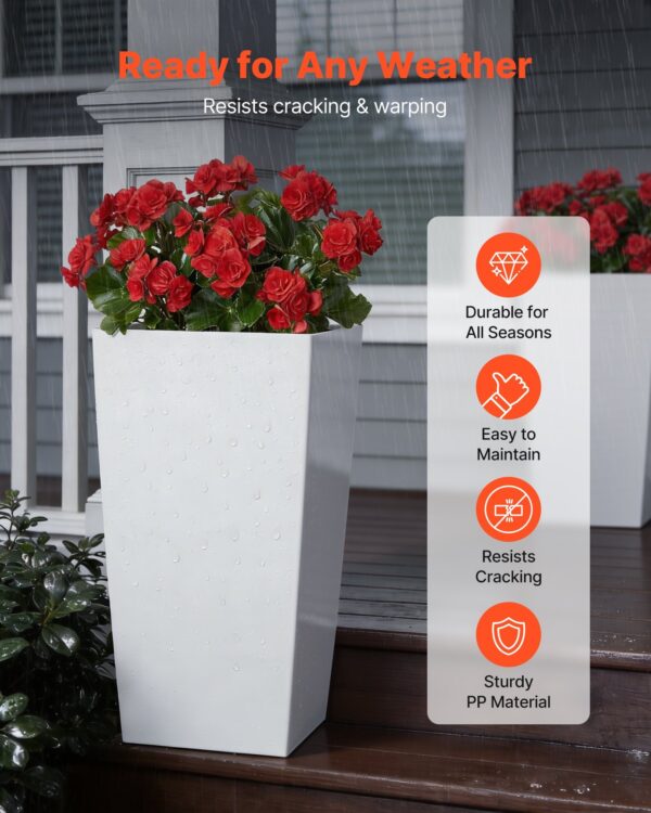 Tall Planters Set Of 2, 30 Inch Large Outdoor Taper Planters For Outdoor Indoor Plants, Front Porch Plastic Modern Flower Pots With Casters, Inner Pot & Drainage Holes For Patio, Garden, White - Image 3