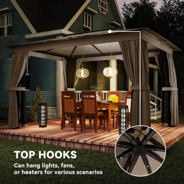 10' x 12' Outdoor Patio Gazebo, Soft Top Gazebo Canopy Shelter with Curtains, Netting, Steel Frame, Hooks, Khaki - Image 2