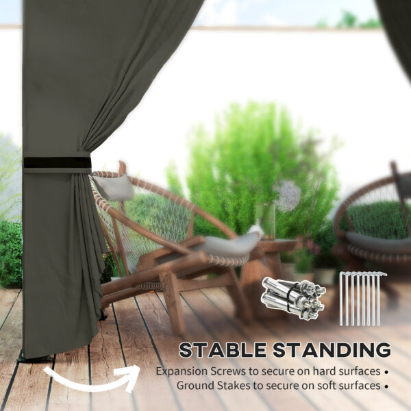 11' x 11' Outdoor Gazebo, Double Roof Patio Gazebo with Curtains, Church Windows, Galvanized Steel Frame, Dark Gray - Image 5