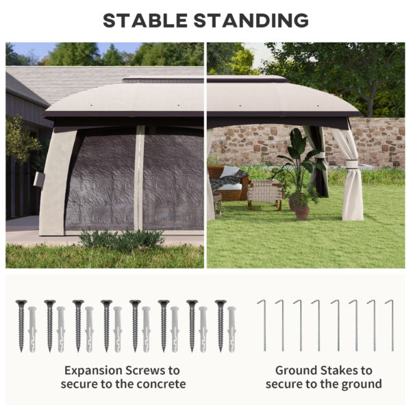 10’ x 20’ Patio Gazebo, Outdoor Gazebo Canopy Shelter with Netting, Vented Roof for Garden, Beige - Image 8