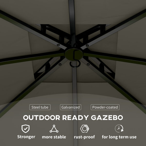 11' x 11' Outdoor Gazebo, Double Roof Patio Gazebo with Curtains, Church Windows, Galvanized Steel Frame, Dark Gray - Image 3