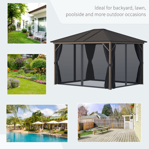 10' x 12' Hardtop Gazebo with Curtains and Netting, Gazebo Canopy with Aluminum Frame and Hooks, Dark Gray - Image 2