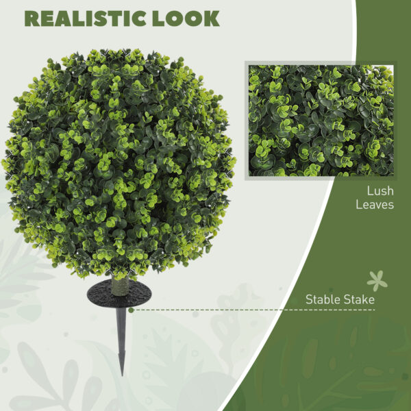 2 Pack 1.3ft Artificial Ball Eucalyptus Topiary With Ground Stake, UV Resistant Faux Greenery For Indoor Outdoor - Image 2