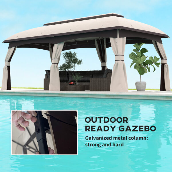 10’ x 20’ Patio Gazebo, Outdoor Gazebo Canopy Shelter with Netting, Vented Roof for Garden, Beige - Image 3