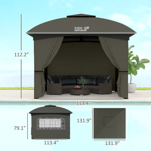 11' x 11' Outdoor Gazebo, Double Roof Patio Gazebo with Curtains, Church Windows, Galvanized Steel Frame, Dark Gray - Image 2