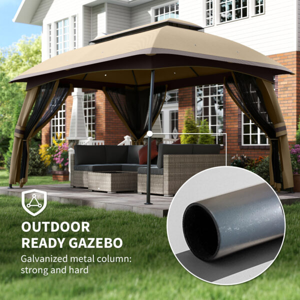 10' x 13' Patio Gazebo, Outdoor Gazebo Canopy Shelter with Netting, Vented Roof for Garden, Beige - Image 8