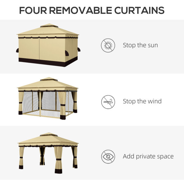 10' x 12' Double Roof Patio Gazebo Canopy, Outdoor Gazebo Shelter with Netting & Curtains, for Garden, Lawn and Deck - Image 4