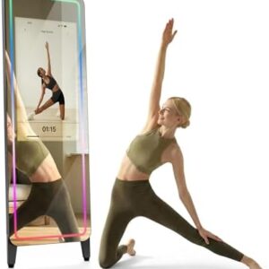Smart Gym Mirror for Home Workouts, 32" HD Touchscreen with Android OS, 63" Full-Length Mirror, No Subscription Required, Fitness App Support, Voice Control & Music Sync LED Light Strip : Home & Kitchen