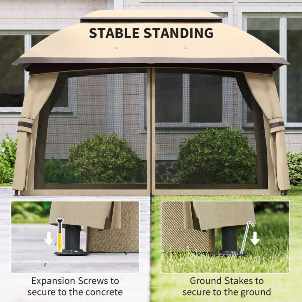 10' x 13' Patio Gazebo, Outdoor Gazebo Canopy Shelter with Netting, Vented Roof for Garden, Beige - Image 3
