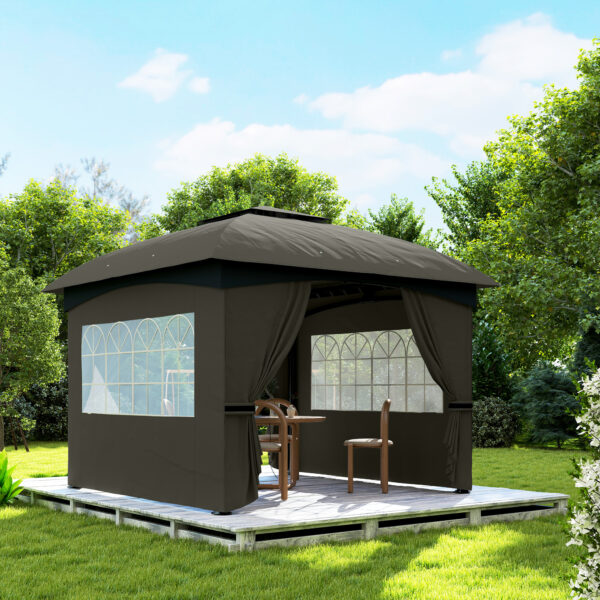 11' x 11' Outdoor Gazebo, Double Roof Patio Gazebo with Curtains, Church Windows, Galvanized Steel Frame, Dark Gray - Image 8