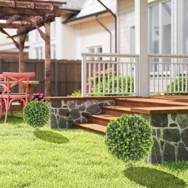 2 Pack 1.3ft Artificial Ball Eucalyptus Topiary With Ground Stake, UV Resistant Faux Greenery For Indoor Outdoor - Image 6