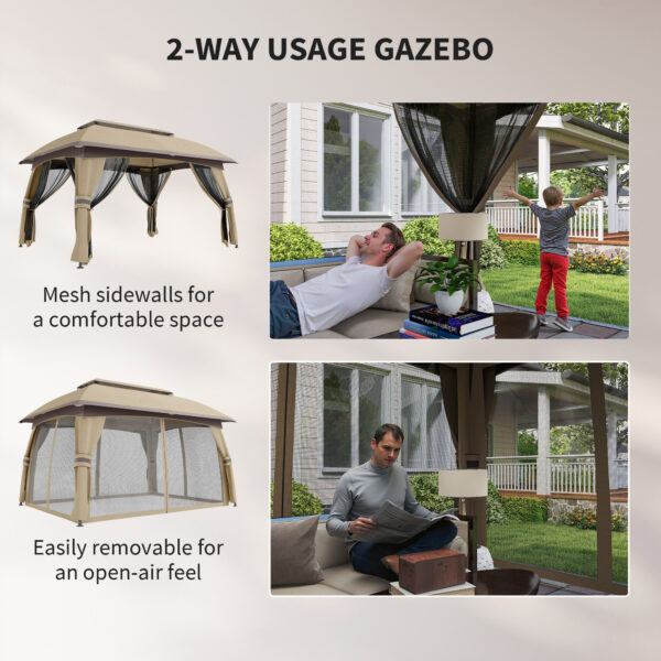 10' X 13' Patio Gazebo, Outdoor Gazebo Canopy Shelter With Netting, Vented Roof For Garden, Beige - Image 2