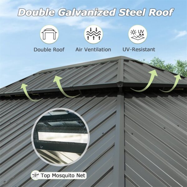 12  X 18  Hardtop Gazebo, Aluminum Metal Gazebo With Galvanized Steel Double Roof Canopy, Curtain And Netting, Permanent Gazebo Pavilion For Patio, Backyard, Deck, Lawn - Image 3