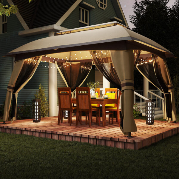 10' x 13' Patio Gazebo, Outdoor Gazebo Canopy Shelter with Netting, Vented Roof for Garden, Beige - Image 5