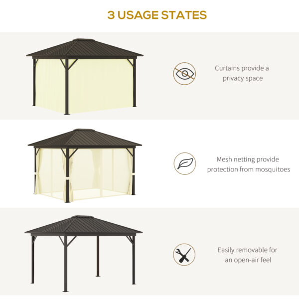 11.9" x 9.8" Hardtop Gazebo with Curtains Netting, Metal Roof Gazebo Canopy with Aluminum Frame and Top Hook, Cream - Image 2