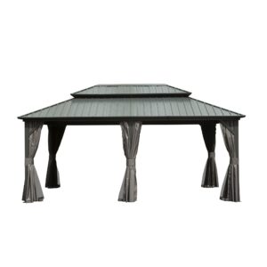 12 X 18 Hardtop Gazebo, Aluminum Metal Gazebo With Galvanized Steel Double Roof Canopy, Curtain And Netting, Permanent Gazebo Pavilion For Patio, Backyard, Deck, Lawn