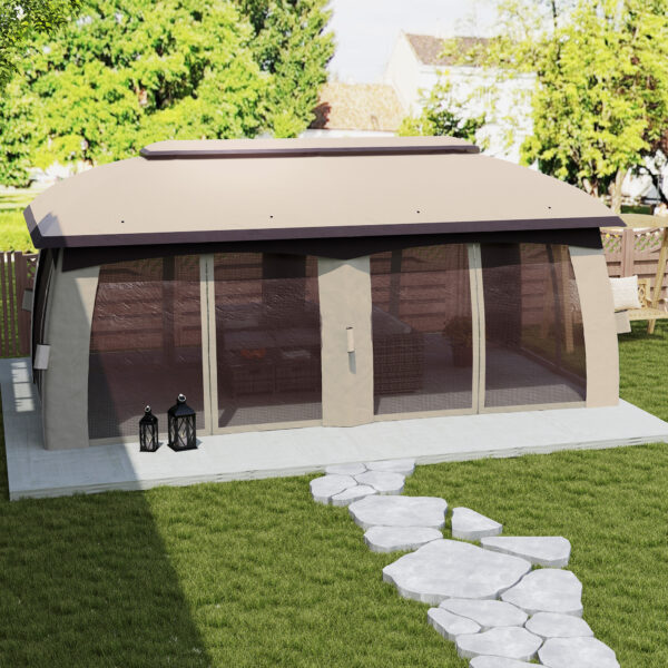 10’ x 20’ Patio Gazebo, Outdoor Gazebo Canopy Shelter with Netting, Vented Roof for Garden, Beige - Image 6