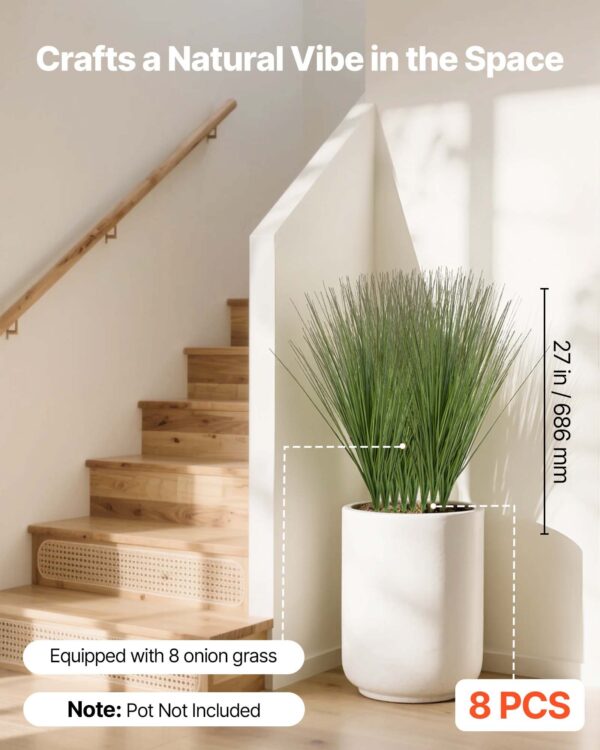 Artificial Grass Plant, 27 Inch Faux Onion Grass Fake Greenery Shrubs Plant, Premium PVC For Indoor Outdoor House Home Garden Office Room Décor, Housewarming, 8 Pack Green - Image 4