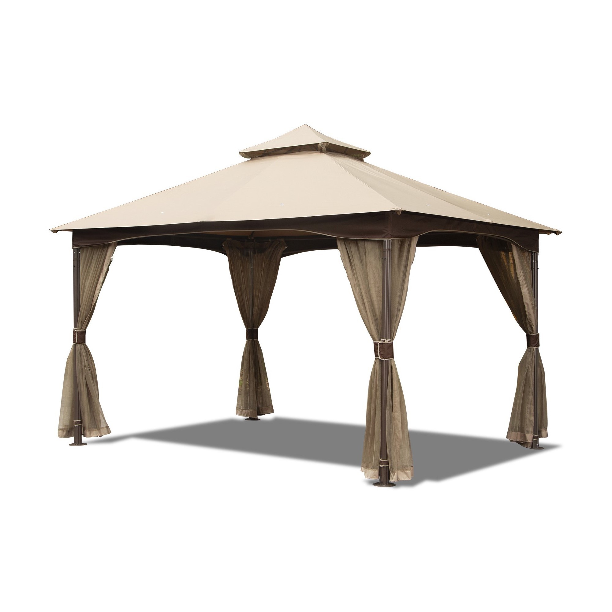 10 X13 Gazebo, Outdoor Gazebo With Mosquito Netting, Metal Frame Double Roof Soft Top Patio Gazebo Canopy Tent For Deck Garden Lawns Khaki