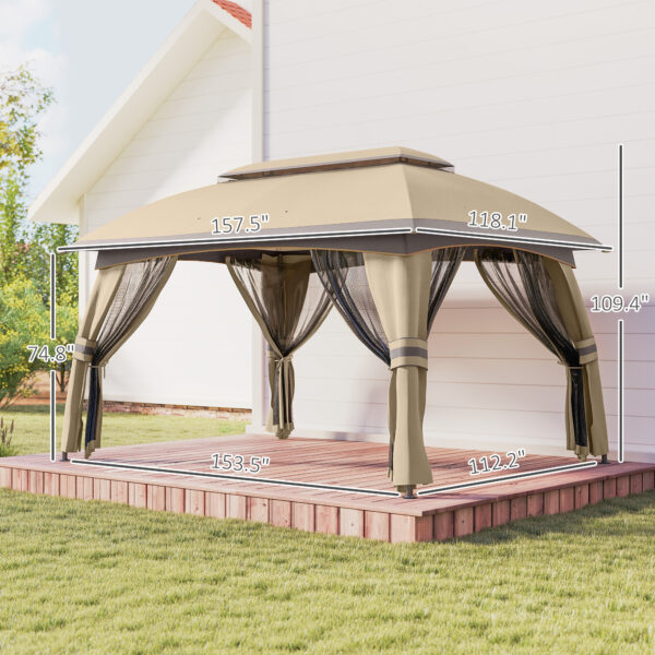 10' x 13' Patio Gazebo, Outdoor Gazebo Canopy Shelter with Netting, Vented Roof for Garden, Beige - Image 4